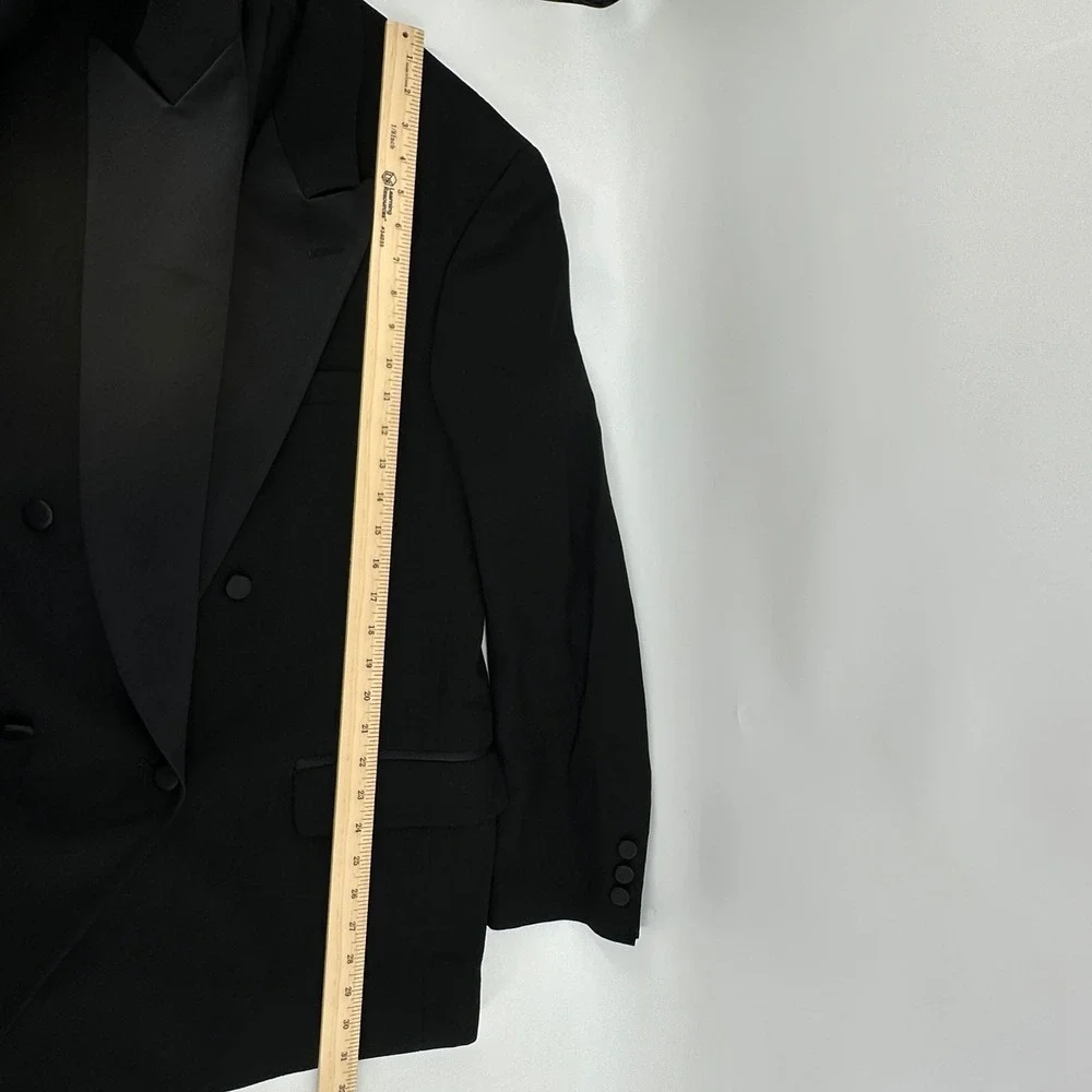 Tuxedo Jacket Mens 44R Black Double Breasted Peak Lapel Made in USA